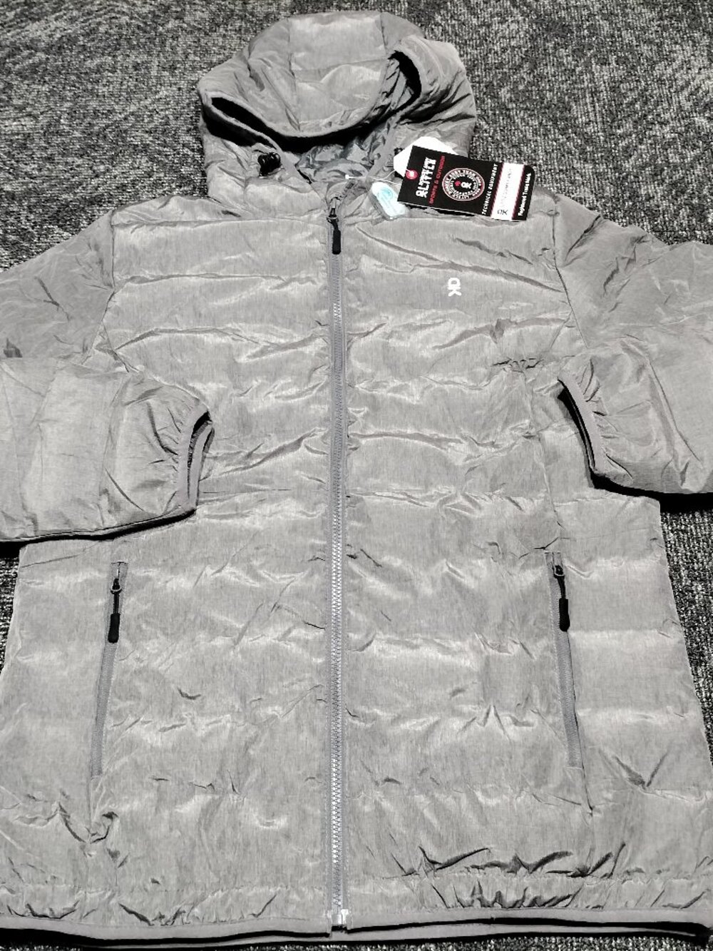 Little Donkey Andy Women's Gray Puffer Jacket Large Hooded Quilted Lightweight